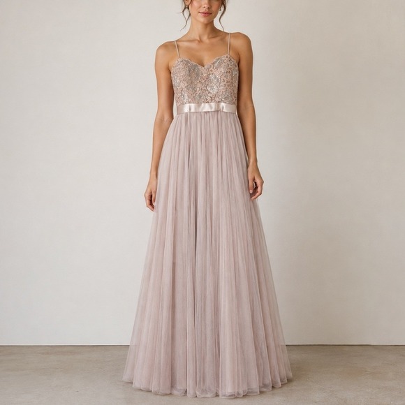Watters & Watters Dresses & Skirts - Watters & Watters Blair Gown 10 Rose Gold Sequin Lace Tulle Formal Dress Wedding